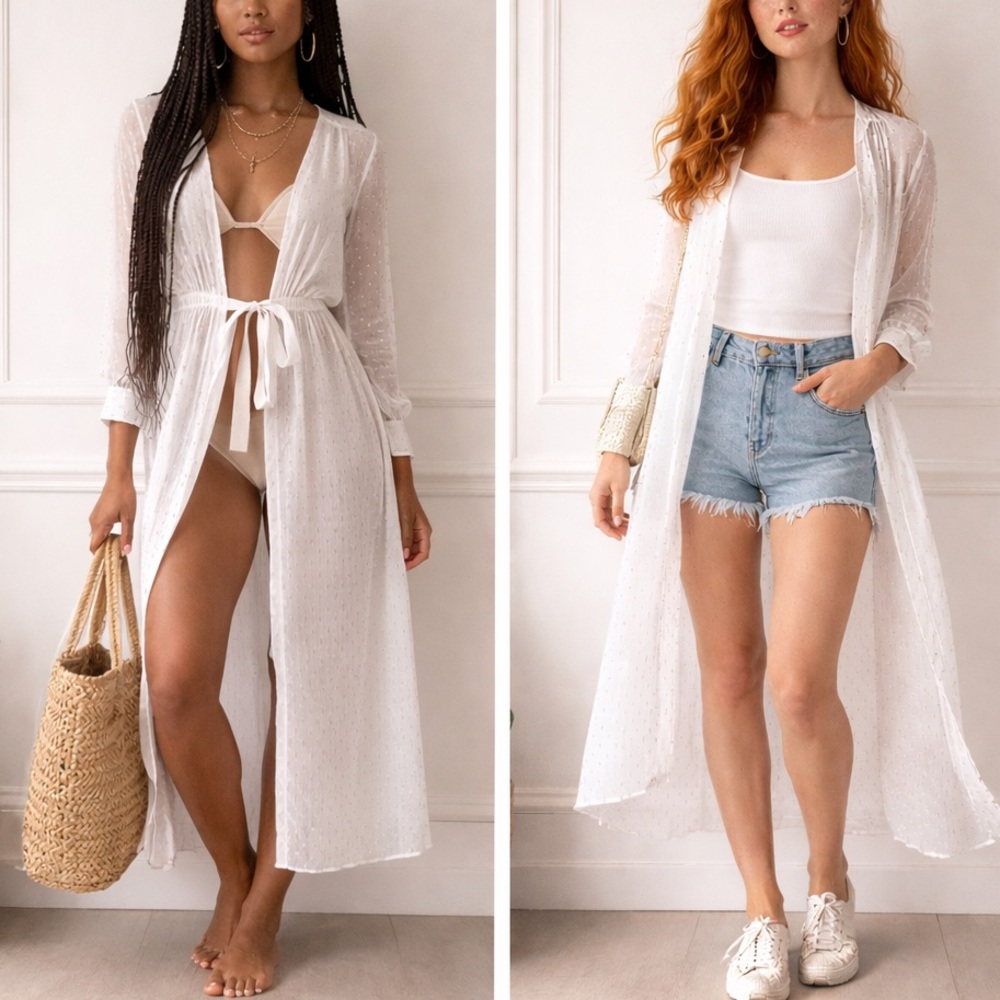emory park White Sheer Tie-Front Swim Coverup